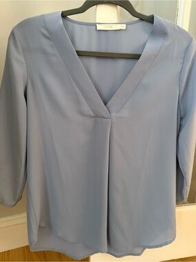 Lush Pale Blue V-Neck Blouse